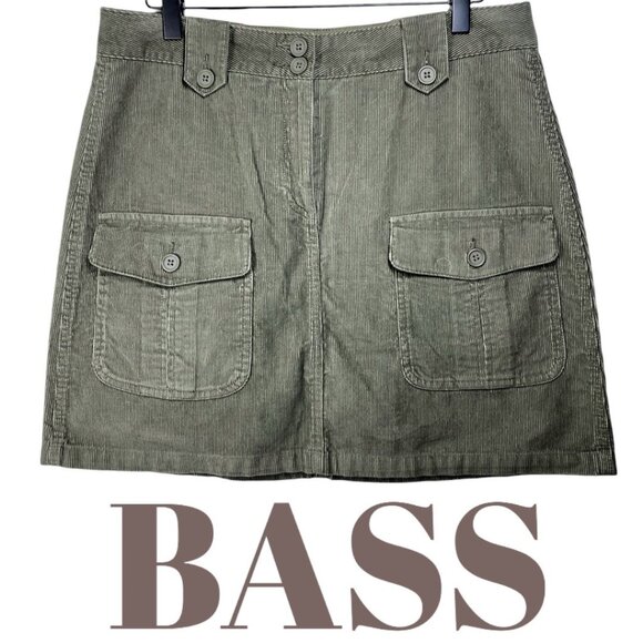 BASS VINTAGE Y2K CORDUROY CARGO MINI SKIRT SAGE OLIVE GREEN GRUNGE PREPPY SIZE 8 - Picture 7 of 7